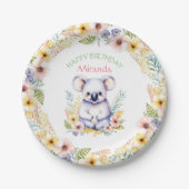 コアラベアーテーマガールズハッピーバースデー ペーパープレート (正面)