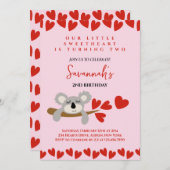 コアラベアーバレンタインデー誕生日ハート 招待状 (正面/裏面)