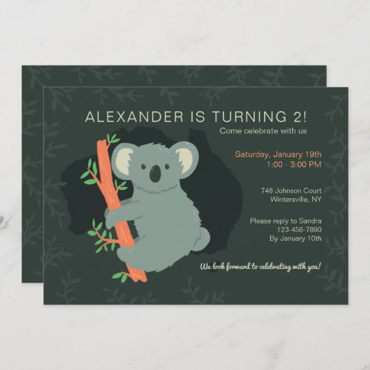 コアラベアーバースデーパーティー 招待状 (正面/裏面)