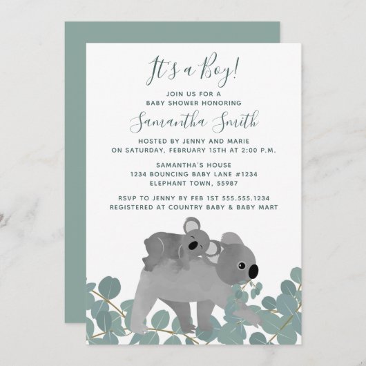 コアラベアーベビーシャワー招待状 招待状 (正面/裏面)