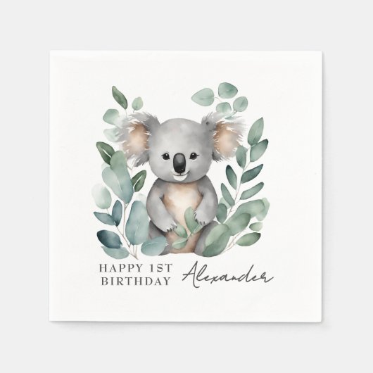 コアラベアーボーイズ1歳の誕生日パーティー スタンダードカクテルナプキン (正面)