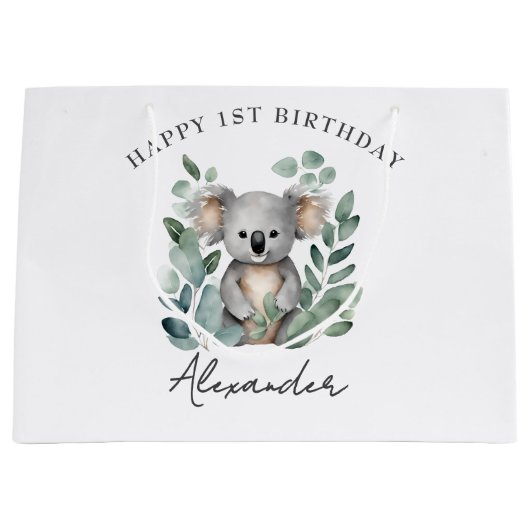 コアラベアーボーイズ1歳の誕生日パーティー ラージペーパーバッグ (正面)