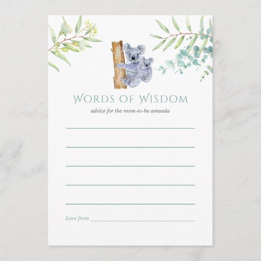 コアラベアーユーカリプトゥス葉ベビーシャワーアドバイス アドバイスカード (正面)