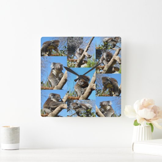 コアラベア写真コラージュ スクエア壁時計 (ホーム)