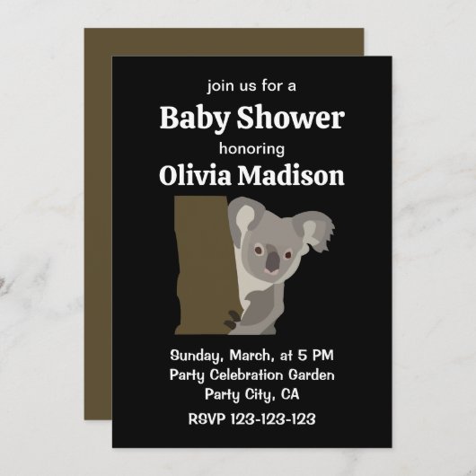 コアラベア　男女兼用　ベイビーシャワー 招待状 (正面/裏面)