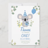 コアラボーイファースト誕生日ブルー招待状 招待状 (正面)