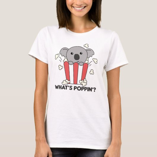 コアラポップコーンワッツポピおもしろいンコアラス Tシャツ (正面)