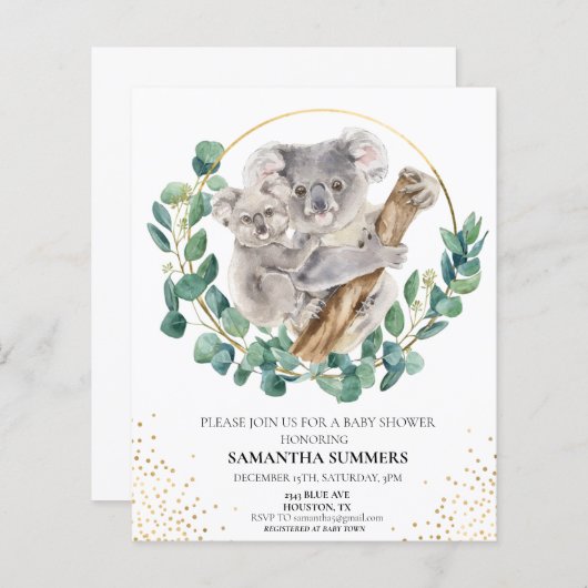 コアラママとベビー水彩赤ちゃんシャワー (正面/裏面)