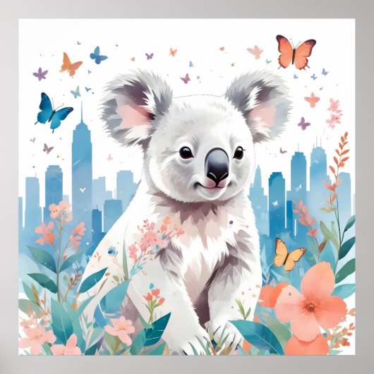 コアラヴィンテージ動物自然環境フォレストアート ポスター (正面)