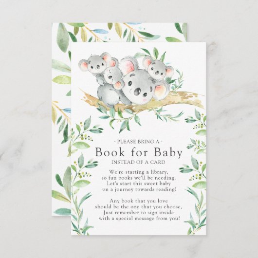 コアラ三つ子ベビーシャワーベビー用ブック エンクロージャーカード (正面/裏面)