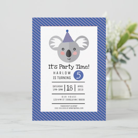 コアラ子供の誕生日パーティの招待状 招待状 (スタンド正面)
