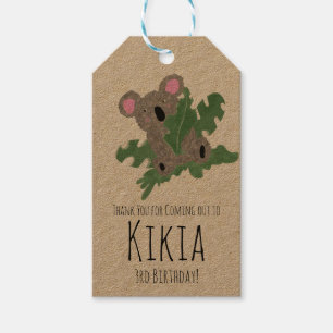 コアラ手描き動物の緑の誕生日パーティー ギフトタグ