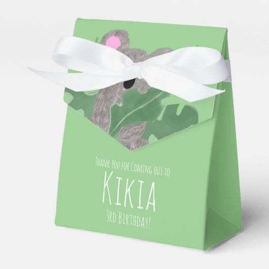コアラ手描き動物の緑の誕生日パーティー フェイバーボックス (正面サイド)