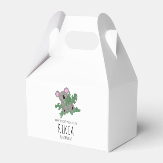 コアラ手描き動物の緑の誕生日パーティー フェイバーボックス (正面サイド)