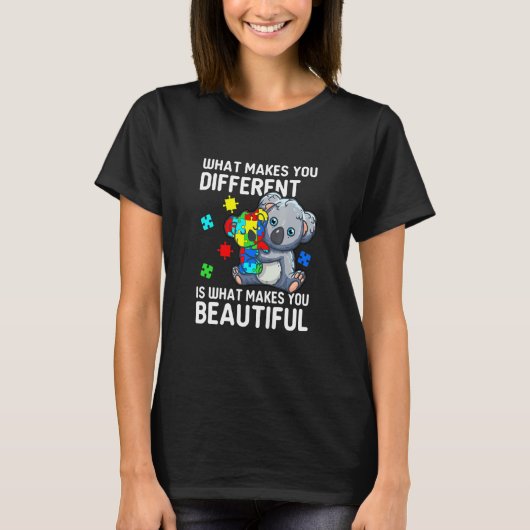 コアラ母さん+違って+美しい+自閉症+子供+啓発 Tシャツ (正面)