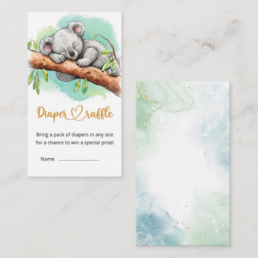 コアラ熊ベビーシャワーおむつラッフル エンクロージャーカード (正面/裏面)
