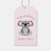 コアラ熊ベビーシャワーピンクガール ギフトタグ (正面)