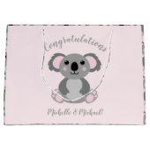 コアラ熊ベビーシャワーピンクガール ラージペーパーバッグ (正面)