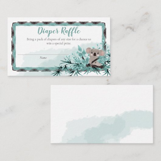 コアラ熊ユニセックス赤ちゃんシャワーおむつラッフルエンクロー エンクロージャーカード (正面/裏面)