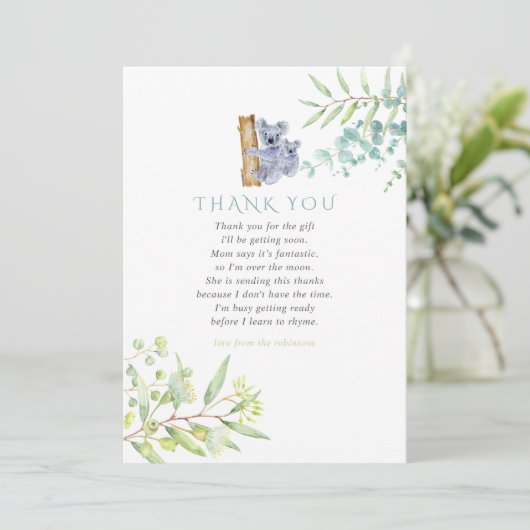 コアラ熊ユーカリ葉スベイビーシャワーありがとう サンキューカード (スタンド正面)