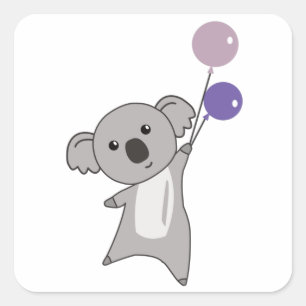 コアラ紫の風船かわいい動物の子ども スクエアシール