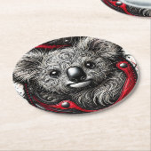 コアラ芸術的ベアデザイン ラウンドペーパーコースター (アングル)