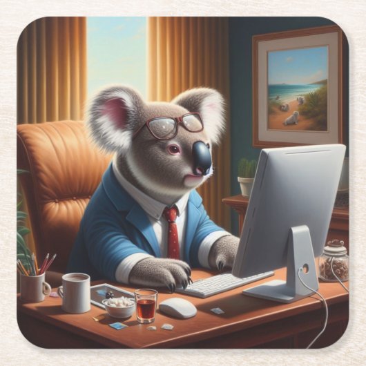 コアラ計算機 スクエアペーパーコースター (正面)