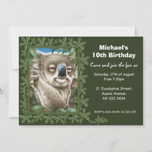 コアラ誕生日パーティーの招待 招待状 (正面)
