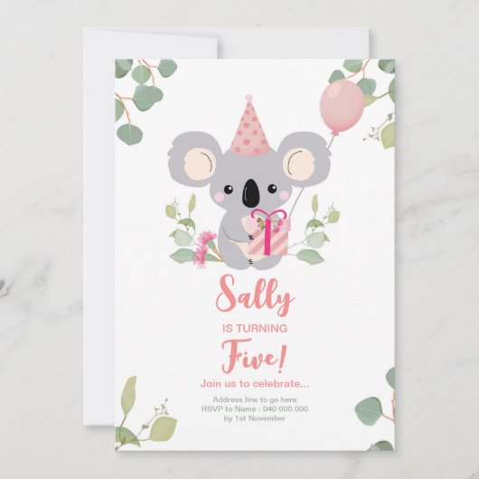 コアラ誕生日 招待状 (正面)