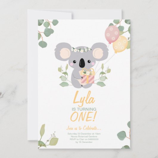 コアラ誕生日 招待状 (正面)