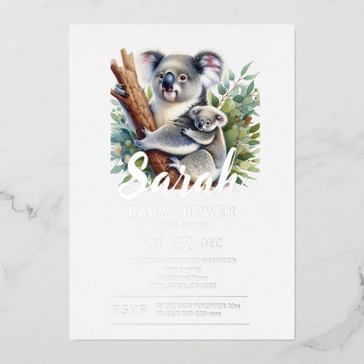 コアラ赤ちゃんシャワー 箔招待状 (正面)
