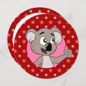 コアラ頭アニメの誕生日プリント招待状 招待状 (正面/裏面)