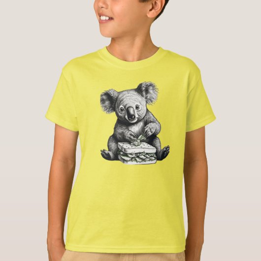 コアラ食べのサンドイッチかわいいクマ Tシャツ (正面)