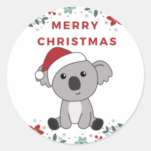 コアラ・クリスマススノーウィンターアニマルズコアラクラシックス ラウンドシール