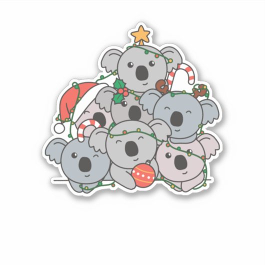 コアラ・クリスマスツリーおもしろいアニマルクリスマス シール (正面)