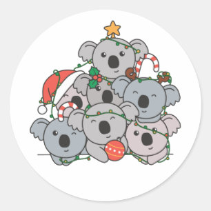 コアラ・クリスマスツリーおもしろいアニマルクリスマス ラウンドシール