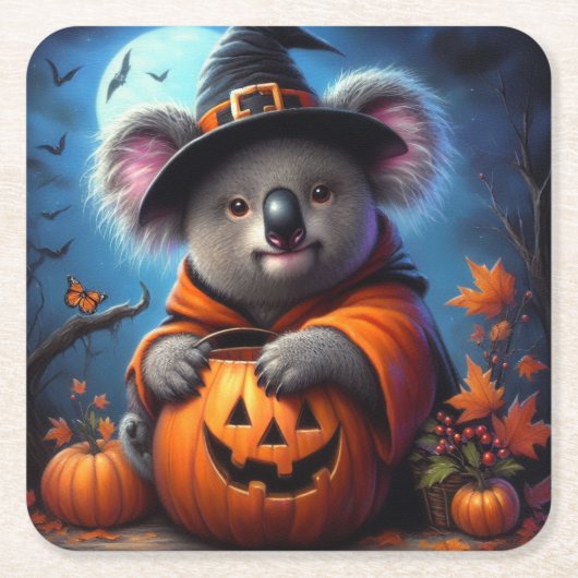 コアラ・ハロウィーンの衣装 スクエアペーパーコースター (正面)