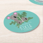 コアラ・ハンドドロー・ベア1歳の誕生日 ラウンドペーパーコースター (アングル)