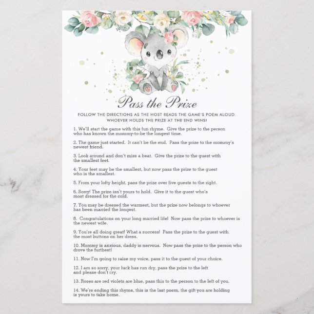 コアラ フローラル グリーン 赤ちゃんのお祝い 宝物をパスして  (正面)