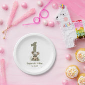 コアラ ベア セージグリーン 1歳 誕生日パーティー ペーパープレート (パーティー)