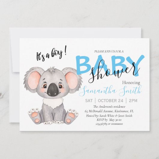 コアラ・ベイビー・シャワーへの招待されました 案内状 (正面)