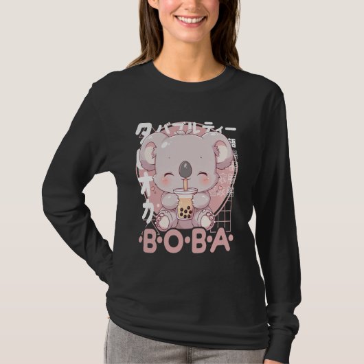 コアラ ボバティー かわいい タピオカ コアラ アニメ ネコ Tシャツ (正面)