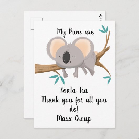 コアラ 私の駒はコアラ茶 ありがとう スタッフ ポストカード (正面/裏面)