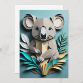 コアラ 3D ペーパー アート デザイン Tシャツ 招待状 (正面/裏面)