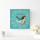 コイかわいらしマーメイド水中スイミング スクエア壁時計 (ホーム)