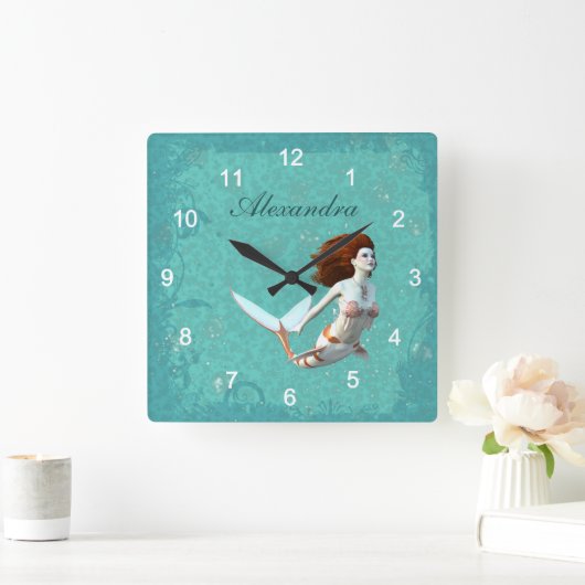 コイかわいらしマーメイド水中スイミング スクエア壁時計 (ホーム)