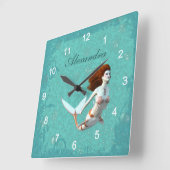 コイかわいらしマーメイド水中スイミング スクエア壁時計 (傾斜)