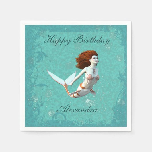 コイかわいらしマーメイド水中スイミング スタンダードカクテルナプキン (正面)