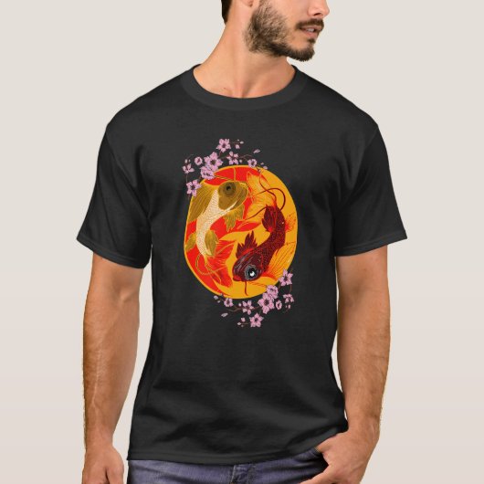 コイさくらんぼブロッサム陰陽日本のコイカープニッシュ Tシャツ (正面)