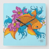 コイと花 スクエア壁時計 (正面)